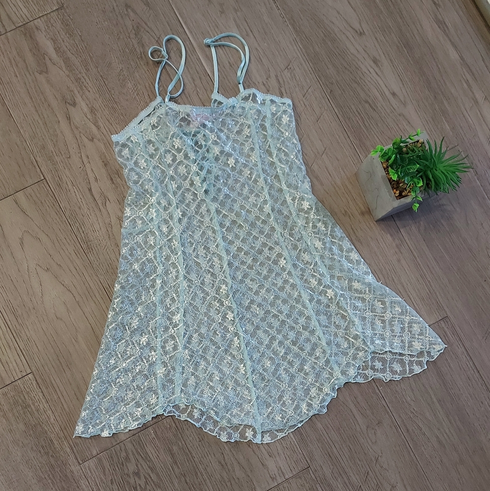 LA Vie en Rose Light Blue Lace Babydoll S